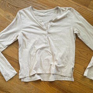 Aerie Tan Henley Long Sleeve (Size S)